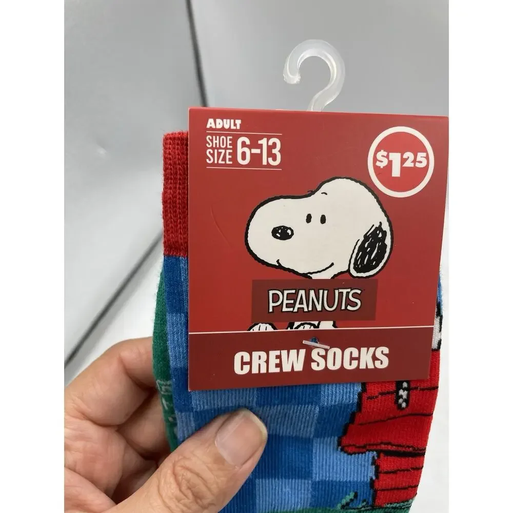 1 pair Peanuts Adult Crew Socks! Shoe Size 6-13 Snoopy and Woodstock Unisex